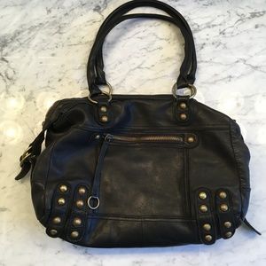Linea Pelle Large Dylan Speedy Leather Tote Bag Purse, Black